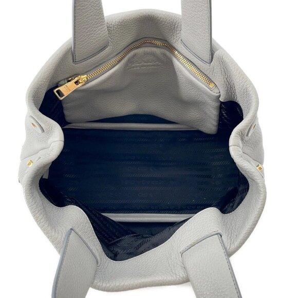 PRADA Punching logo Tote Bag Size Small Leather Gray - Picture 5 of 16